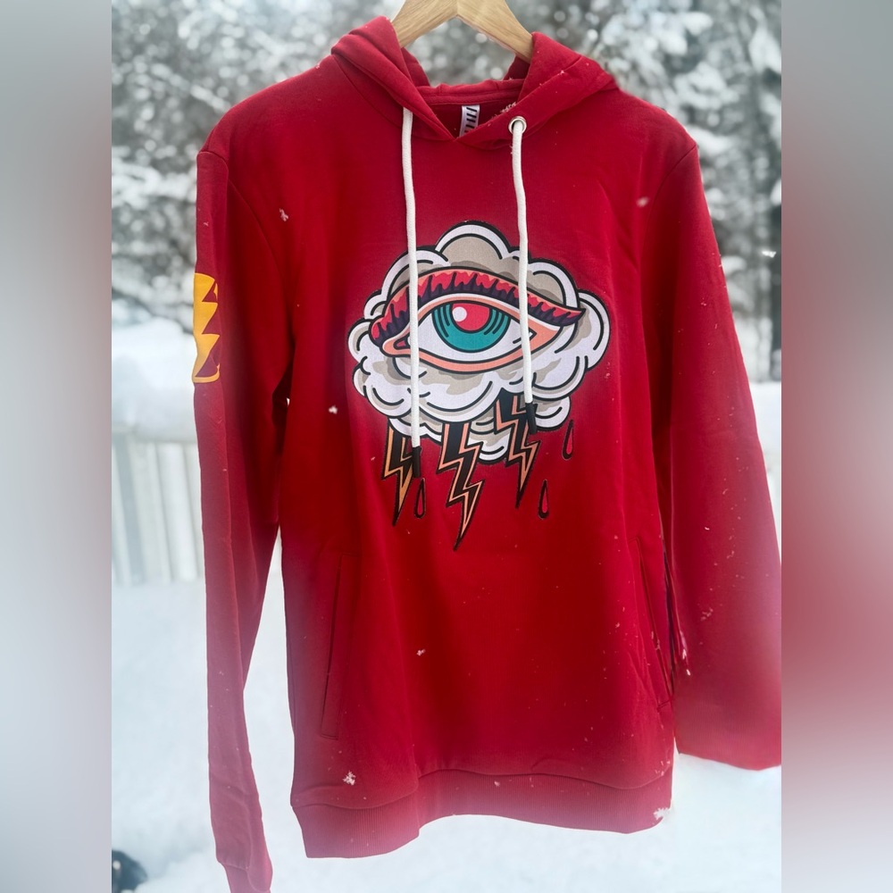 Fifth Loop Graphic Eye Hoodie Red Lightning Sleeve Streetwear Pullover Men’s M